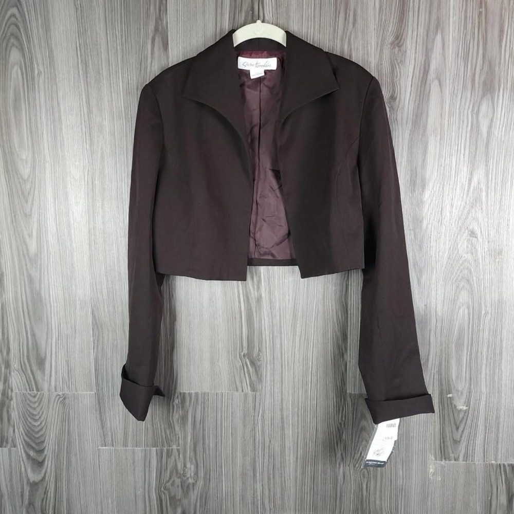 Susie Tompkins Brown Cropped Blazer Jacket Vintage Open Front Bolero Size 12 NWT